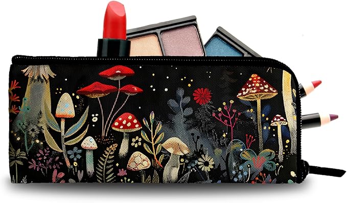 Mushrooms Makeup Bag Cosmetic Bag for Women,1Pcs Large Capacity Makeup Bags and 1Pcs Pencil Case Makeup Brushes Storage Bag Travel Toiletry Bag Organizer