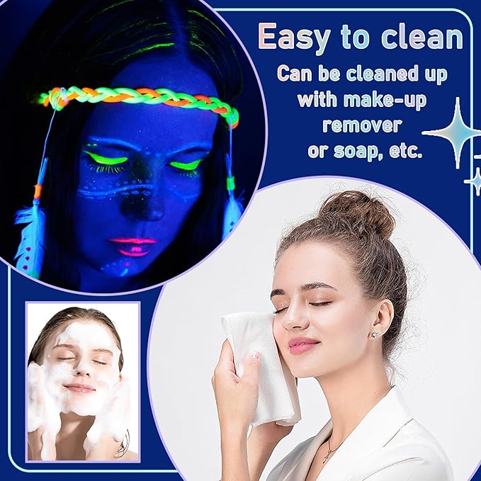 Glow in The Dark Body Paint Crayons Kit, Luminous Neon Paint Sticks, Fluorescent Face & Body Black Light Paint Markers for Halloween, Mardi Gras Parties, Masquerades, Makeup