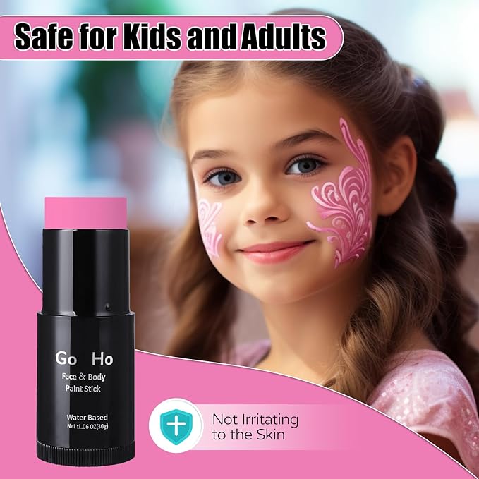 Go Ho Pink Face Body Paint Stick,Water Based Washable Face Paint Stick,Non-toxic Full-coverage Cream Pink Body Paint for Adults Children Halloween Cosplay SFX Makeup