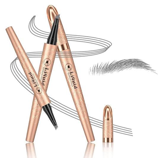 Eyebrow Pen - Upgraded 3D Liquid Eye Brow Microblading Pencil With Micro 4 Point Lift & Brow Pen Snatch, Long-Lasting Waterproof (Gray)