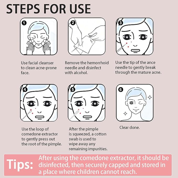 2-in-1 Professional Stainless Steel Acne Removal Needle, Whitehead&Blackhead Remover Tool, Pimples Comedone Extractor Removal Tool, Double Ended Needle with Cap Removal for Nose Face Tools(Rose Gold)