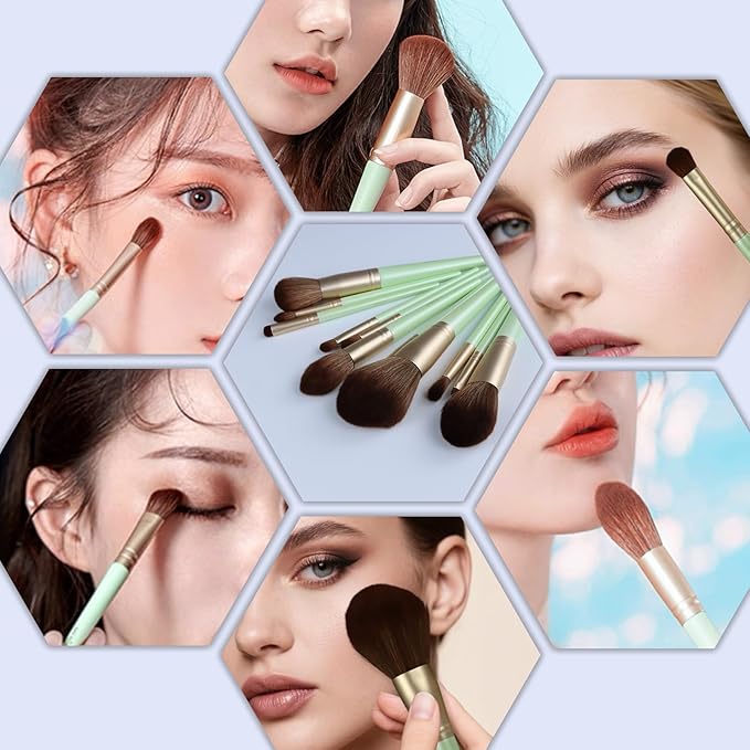14 Pcs Makeup Brush Set, Cosmetic Brushes for Foundation, Concealer, Eyeshadow, Blush, Powder & Contouring, Professional Beauty Makeup Tools for Women & Beginners(Mint Green)