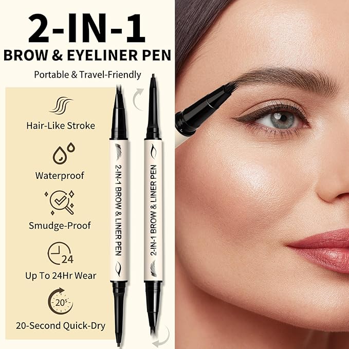 UCANBE 2-in-1 Eyebrow Pen & Gel Eyeliner Pencil – Microblading Eye Brow Pencil with Brow-Fection Angled Brush Tip + 1.5mm Ultra-Fine Eye Liner, Waterproof, Quick-Dry, Long Lasting (Black Brown)