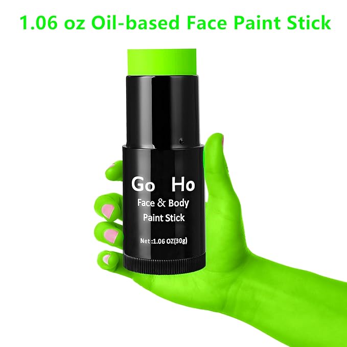 Go Ho Cream-Blendable Light Green Face Paint Stick (1.06 Oz),Full-coverage Light Green Body Paint Stick for Halloween Cosplay SFX Makeup,Waterproof,St Patricks Day Accessories