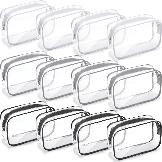 Weewooday 12 Pieces Clear Makeup Bags Cosmetic Storage Bags PVC Zipper Pouches Travel Waterproof Makeup Plastic Case for Women Organizing Toiletries Traveling Bathroom(Medium,Multicolor)