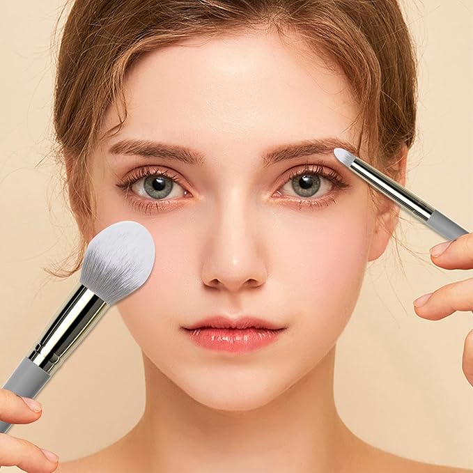 5pcs Travel Makeup Brush Set – Face & Eye Basic Brushes for Powder, Blush, Crease, Eyeshadow, Eyesbrow & Eyelash – Soft, Skin Friendly Synthetic Fiber – Your Make up Essential Brush Kit (Grey)