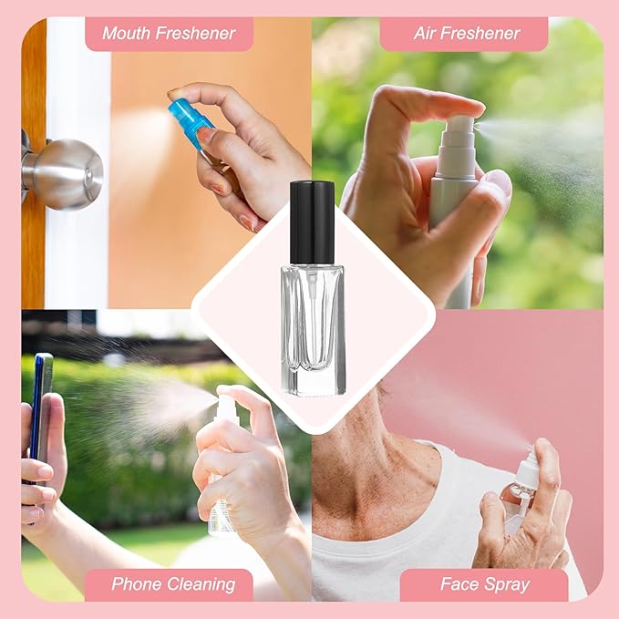 uxcell 5ml Glass Mini Perfume Bottles, 20Pcs Fine Mist Bottle Refillable Empty Mini Spray Bottles with Aluminized Nozzle for Perfume, Travel Liquid, Essential Oil(Square, Clear/Black)