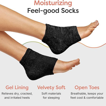 ZenToes Moisturizing Socks for Cracked Heel Treatment, Vitamin E, Olive Oil and Jojoba Oil Infused Heel Socks, Galentines Day Gifts, Self Care Gifts for Women (Fuzzy Black, Wide Width)
