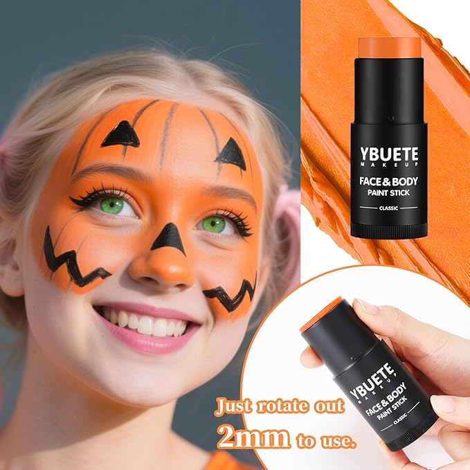 Orange Face Body Painting Stick,Professional Orange Full-coverage Cream Face Paint for Halloween SFX Tiger Pumpkin Clown Cosplay, Washable Eye Stick for Adult Festival & Theater Performance