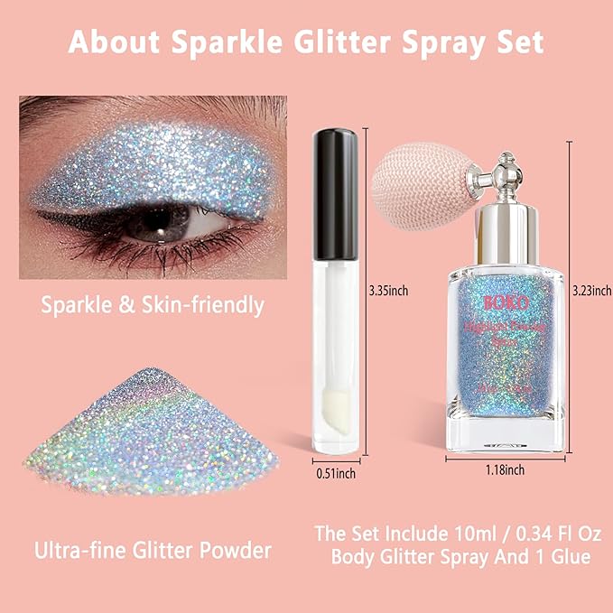 Boko Body Glitter Spray, Holographic Gold Glitter Spray for Body Face Hair Nail Clothes, Hair Glitter Spray Body Shimmer Powder for Highlighter Makeup Mardi Gras Concert Party Rave Accessories