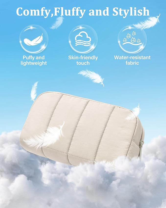 oscaurt 2 Pcs Makeup Bag Travel Toiletry Bag for Women Puffy Padded Cosmetic Pouch Purse Wide-open Makeup Organizer Case Travel Essentials