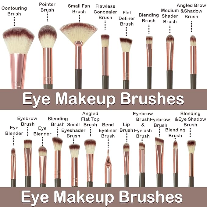 Makeup Brush Set, 48Pcs Makeup Tool Set Premium Synthetic Foundation Concealers Powder Eye Shadows Makeup Brushes Kit for for Beginner Professional, Brown