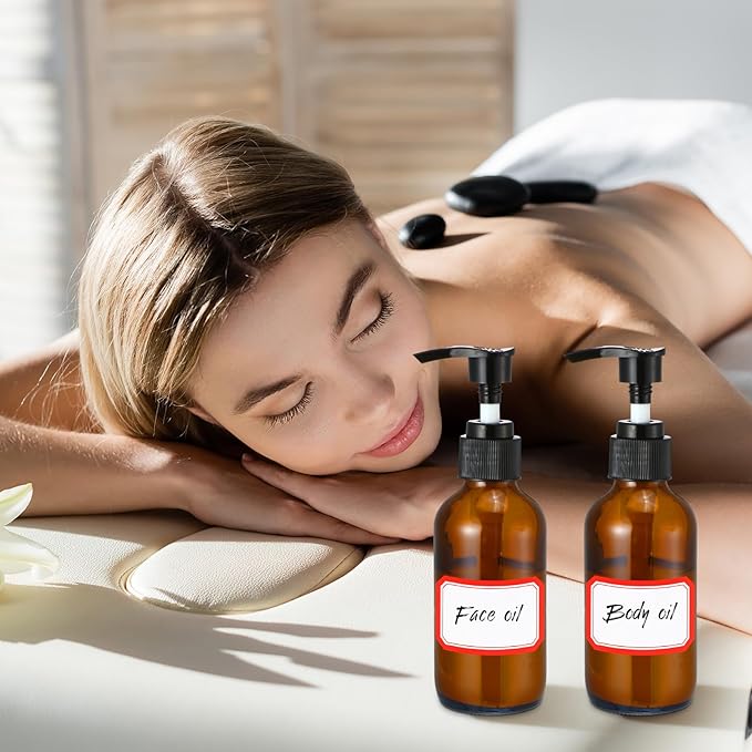 Tanlade 12 Pcs Glass Pump Bottle Dispenser 4 oz Travel Bottles with Pump Refillable Glass Containers for Toiletries Lotion Liquid Soap Shampoo Essential Oils Cosmetic Travel Accessories(Amber)