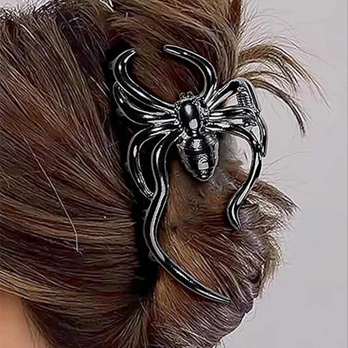 3Pcs Halloween Hair Claw Clips Bat Spider Hand Skeleton Design For Women And Girls,Metal Large Medium Size For Thick Thin Hair,Black Gun Headband Barrette For Styling Hair Accessories Party Gift