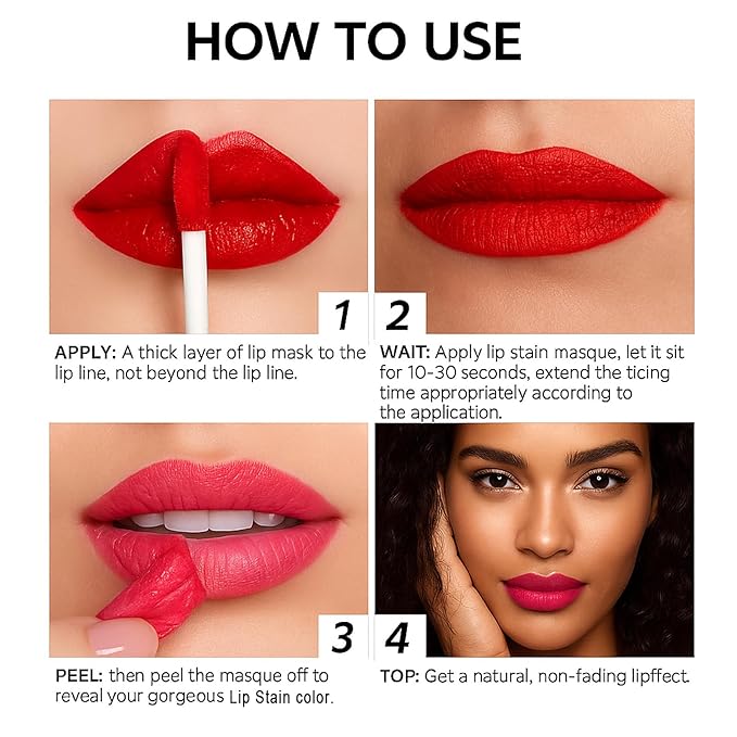 Lip Stain Peel off, Peel Off Lip Stain - Long Lasting Waterproof for Women, Non-stick Cup Lipstick Peel Off Highly Pigmented Not Faded Smudge-proof Liptint. (06 Lovely Stain)