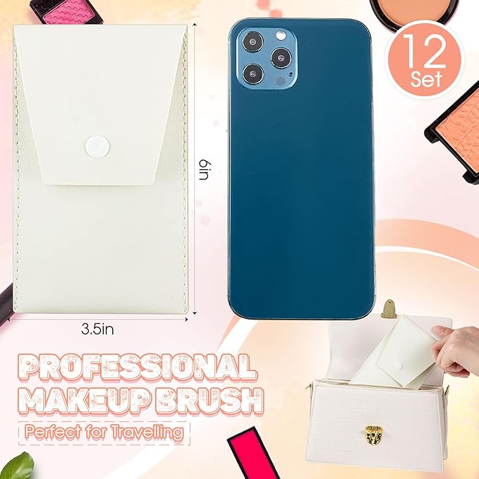 Tioncy 12 Sets Travel Makeup Brush Set Bulk Brushes Bag Bridesmaid Gift Synthetic Fibre Face Make up Brushes Angled Blush Brush for Wedding Bridal Shower Favors Bachelorette Party Gift(White)