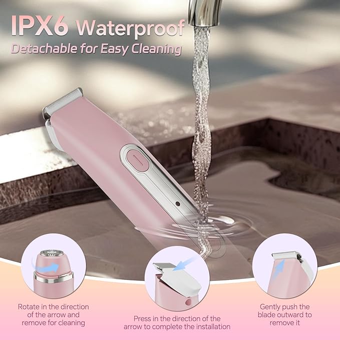 RUIM 2-in-1 Bikini Trimmer for Women, Dual Head Electric Razors, IPX6 Waterproof Women Electric Shaver, Painless Body Facial Hair Removal, Pink
