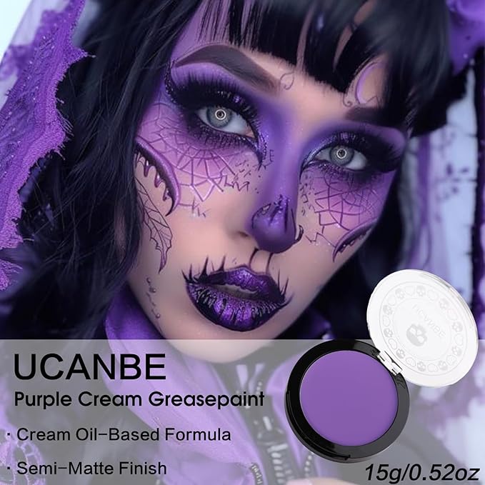 UCANBE Purple Face Body Paint Makeup Foundation, Professional Blendable Cream Greasepaint, Non-Toxic Face Paint Kit for Halloween Parties, Mermaid SFX Makeup, Ursula Widowmaker Dabi Costume & Cosplay