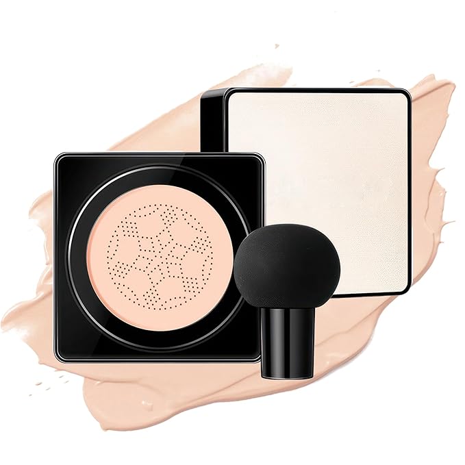 Air Cushion CC Cream - Long-Lasting Brightening Mushroom Head BB Cream Foundation for Face Makeup, Moisturizing Full Coverage Self Adjusting Concealer for Even Skin Tone (Nude, 1 PCS)