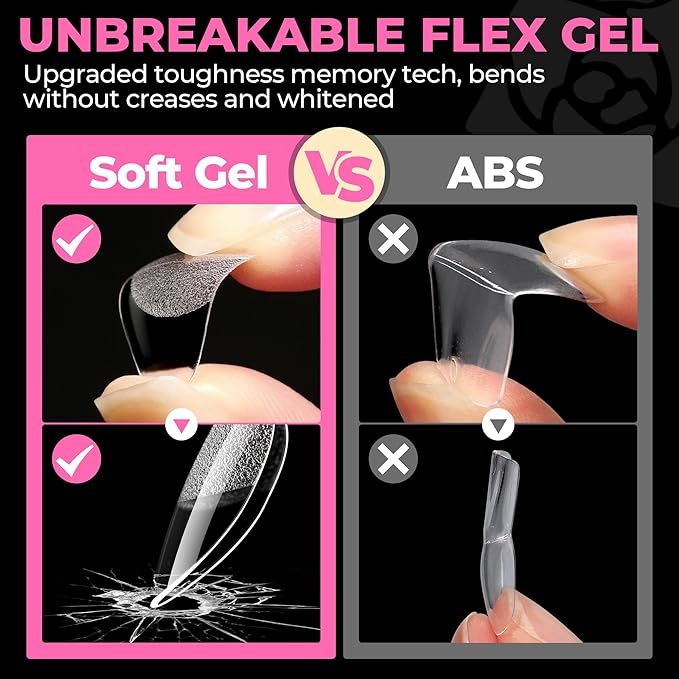 UNA GELLA Extra Short Almond Nail Tips Full Cover 504PCS Gel Nail Tips Short Almond Shaped Nails Tips Soft Gelly Gel Clear Fake Nails Tip for Acrylic Nail Tip Soak Off Home DIY Salon Nails 12 Sizes