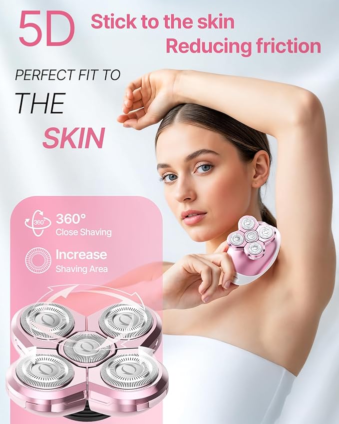 Electric Razors for Women, 5-in-1 Rechargeable Body Shaver - Waterproof Wet Dry Hair Remover - Trimmer for Lady Face Underarms Legs