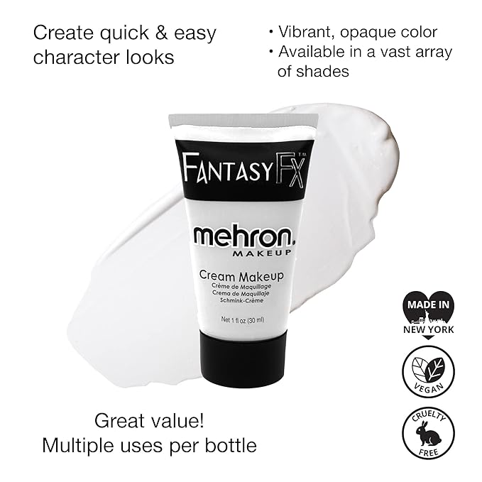 Mehron Makeup Fantasy FX Cream | Water Based Halloween Makeup | White Face & Body Paint For Adults 1 fl oz (30ml)