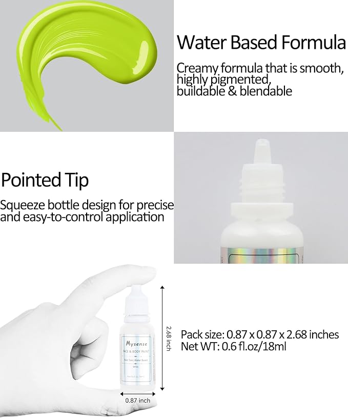 Mysense Ogre Green Face Body Paint,Water Based Washable Face Paint,Cream Body Paint for Adults and Children,Green Face Painting for Halloween SFX Alien Disgust Goblin Zombie Cosplay Makeup,0.6oz