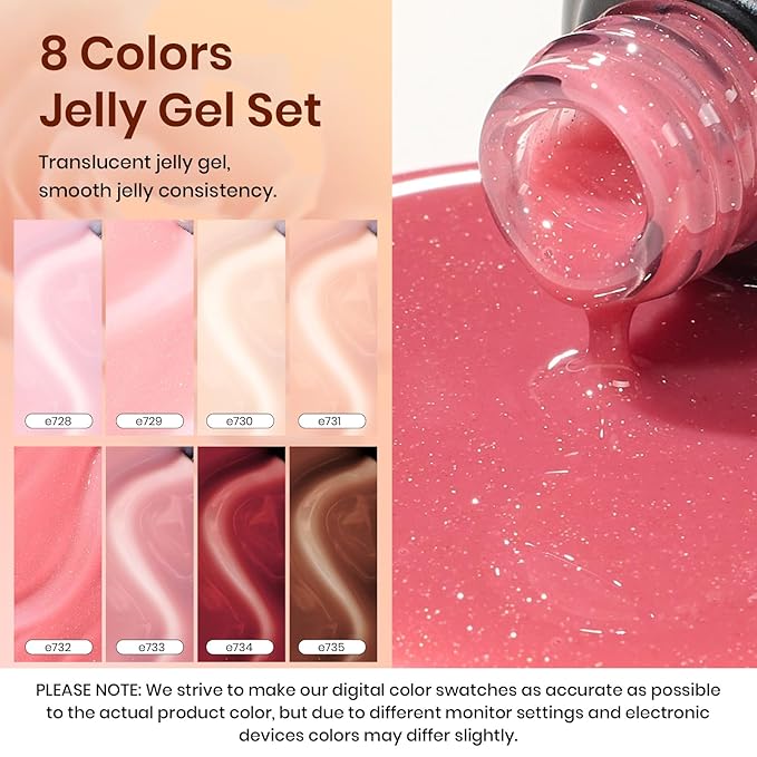 Beetles Pink Jelly Gel Nail Polish, 8Pcs Nude Brown Nails Sunset Rose Collection Gel Polish Nails Art Soak off Uv LED Manicure Gift Set Nail Trend Gift for Women