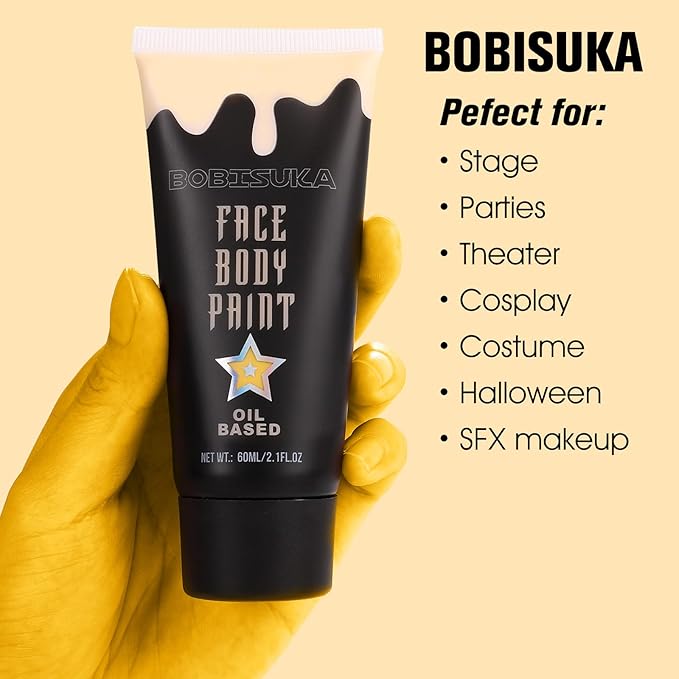BOBISUKA Yellow Face Paint, Professional SFX Body Paint, High Pigmented Face Painting Kit for Halloween Cosplay, Costume, Parties,Stage, Theater, Special Effect Makeup（2.1 Fl.oz）