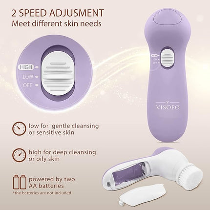 Facial Cleansing Brush Face Scrubber Exfoliating Cleaning Skin Care Cleanser Wash Women Girls Electric Beauty Powered Exfoliator Skincare Spin Tools Scrub Washer Self Care by VISOFO (Lilac Amethyst)