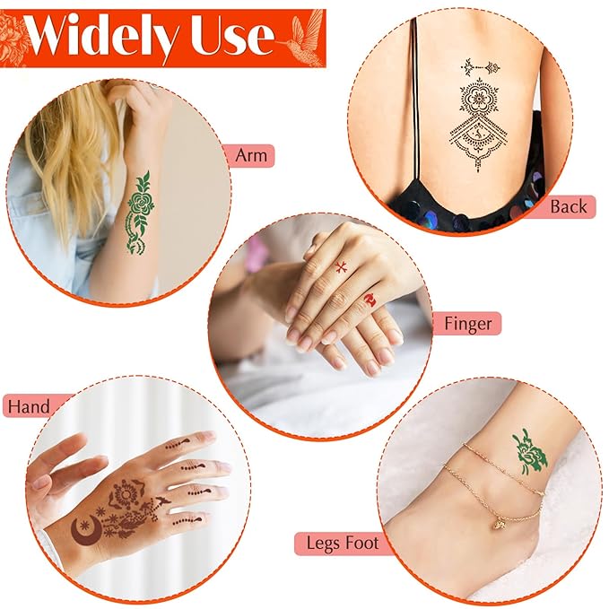 Temporary Tattoos Stencils Kit,Temporary Tattoos Kit - 8 Pcs 4 Color(Brown,Black,Cherry red,Green), Ink with Gloves,DIY Body Art Painting for Women Men Adults Kids