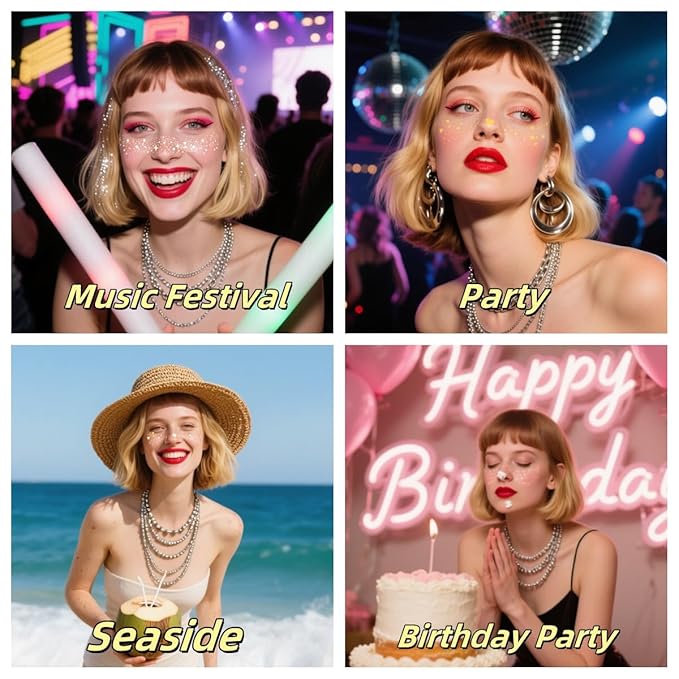 Glitter Freckles Temporary Face Tattoos, 6pcs Makeup Patches, Rose Gold, Silver and Gold Glitter Freckles Face Tattoo (A-love)