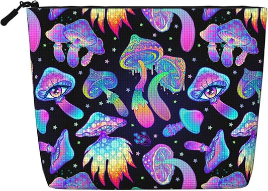 MOLAIGIN Magic Psychedelic Mushrooms And Skulls Cosmetic Bag For Women, Travel Makeup Bag, Toiletry Zipper Bag, Large Capacity Aesthetic Cases