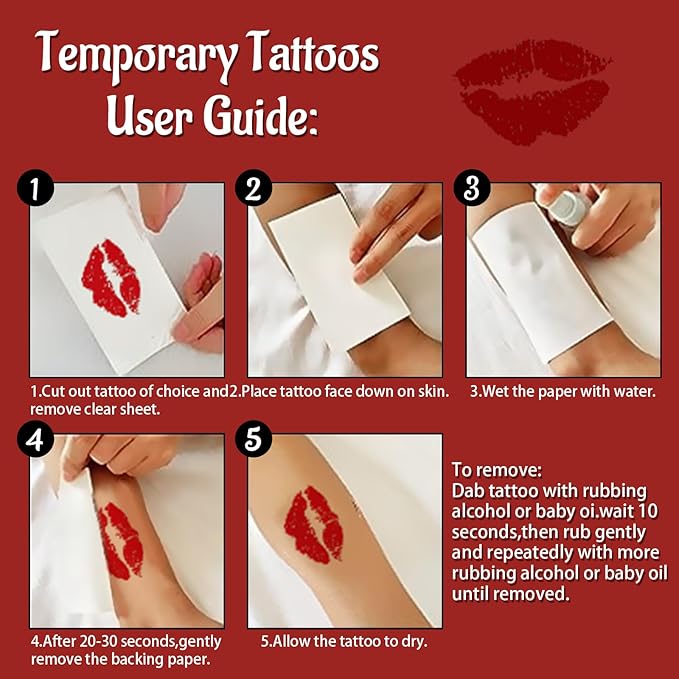 Red Lip Temporary Tattoo 10 Sheets, Lip Print Stickers Self Adhesive, Face Body Waterproof Bright Color Kisses Sticker, Costume Accessories Birthday Party Decorations