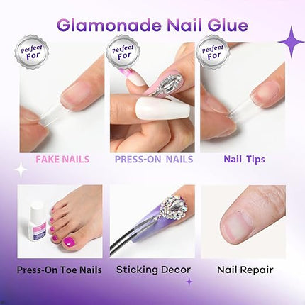 Glamonade Super Strong Nail Glue: Glue for Press Ons & Acrylic Nails & Fake Nail Tips - 10ml Professional Easy Long-Lasting Mess-Free Application Adhesive