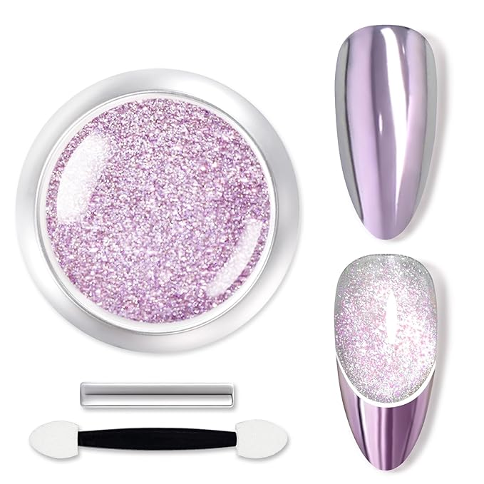 Born Pretty Purple Chrome Nail Powder Super Glossy Mirror Effect Metallic Nail Powder Cat Magnetic Eye Nail Powder Nail Glitter Manicure Pigments for Nail Art Design