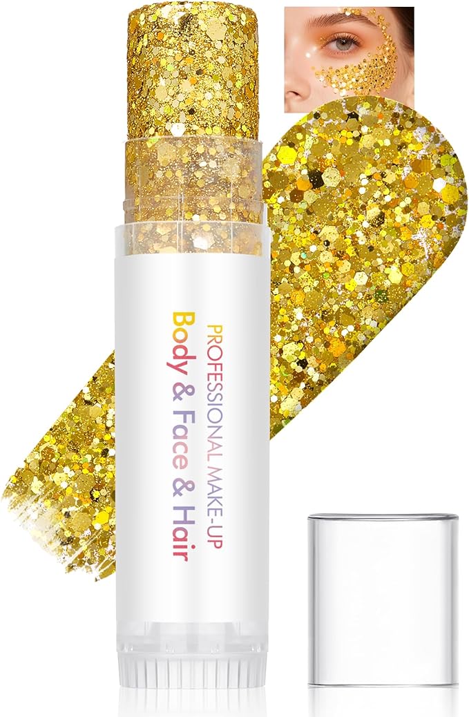 Body Glitter Stick, Waterproof Long Lasting Sparkling Face Shimmer Makeup, Singer Concerts Disco Music Halloween Festival Rave Accessories, Holographic Chunky Sequins Hair Stick,Gift for Women girl-02