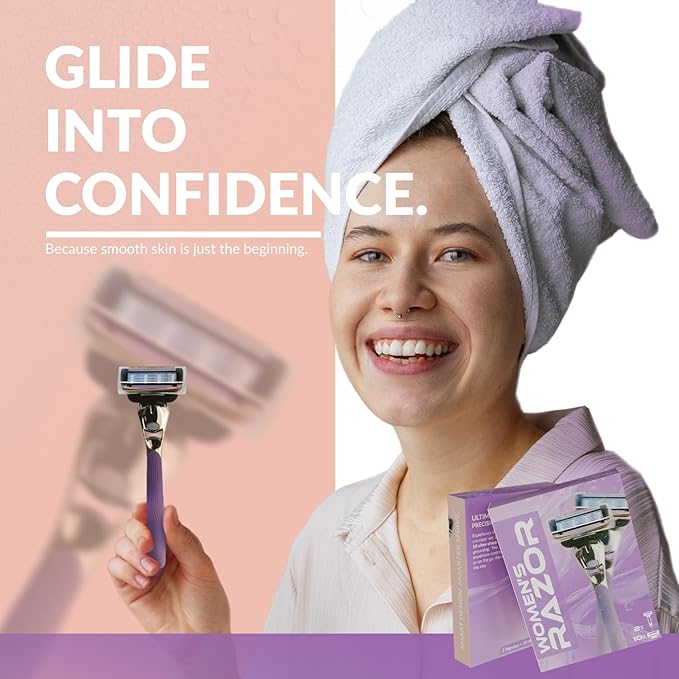 Women’s Razor with 2 Handles & 10 Razor Refills – 7 Blade Reusable for Smooth Shave – Sensitive Skin Safe – Facial & Body for Women