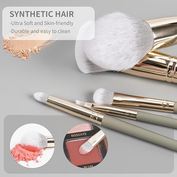 5pcs Travel Makeup Brush Set – Face & Eye Basic Brushes for Powder, Blush, Crease, Eyeshadow, Eyesbrow & Eyelash – Soft, Skin Friendly Synthetic Fiber – Your Make up Essential Brush Kit (Grey)