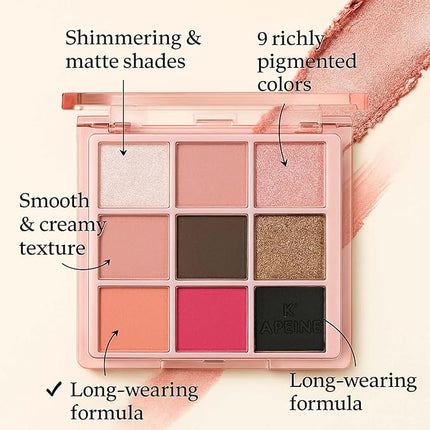 K'APEINE 9Colors Eyeshadow Palette, Pink Brown Eyeshadow Matte Shimmer Eye Shadow Blendable Makeup Palette High Pigment Waterproof Makeup Kit for Women Brithday, Valentine's Day, Christmas-LG01