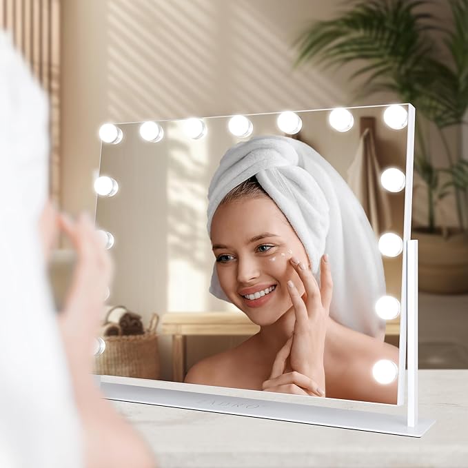 Zadro Hollywood Lighted Vanity Mirror with 15 LED Bulbs, 3 Color Light Settings, 360° Rotation Makeup Mirror Head (26" H x 20" W | 1X | Chocolate)