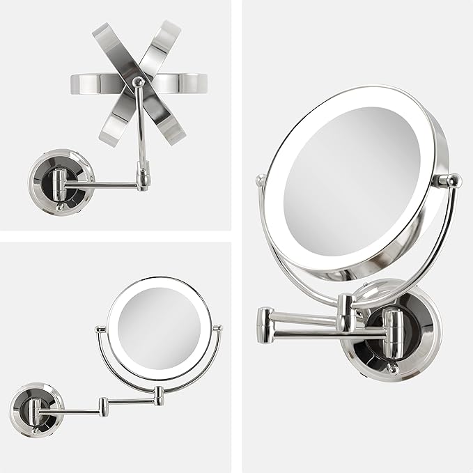 Zadro 11" LED Wall Mounted Makeup Mirror 5X/1X Shaving Mirror Plug in or Battery Operated Vanity Mirrors for Wall (Large | 5X/1X | 11" x 14.5", Chrome)