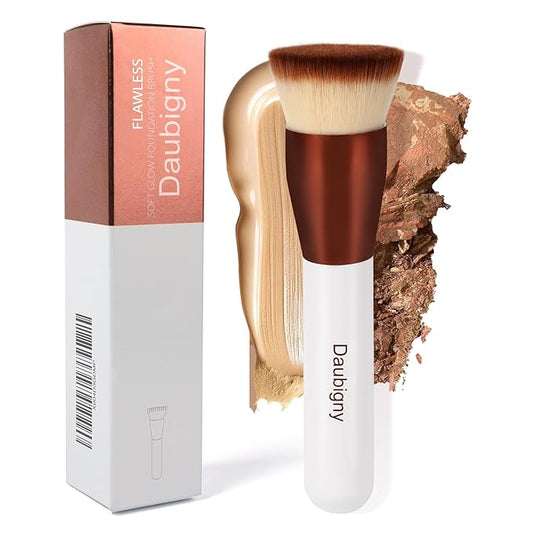 Daubigny 1.5" Top Diameter Foundation Brush - Premium Makeup Brush, Perfect For Liquid Makeup, Cream, Buffing, Blending (White Gold)