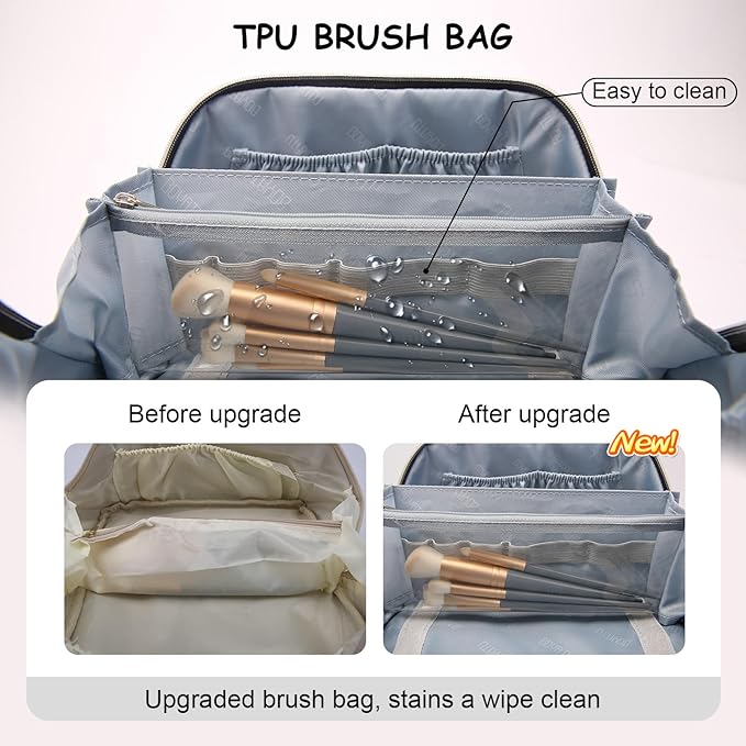 BOYATU Travel Makeup Bags Cosmetic Organizer Bag: 3-Set Large Capacity Make up Bag - PU Leather Toiletry Bags for Women - Wide Open Portable Pouch with Divider & Handle (02-White)