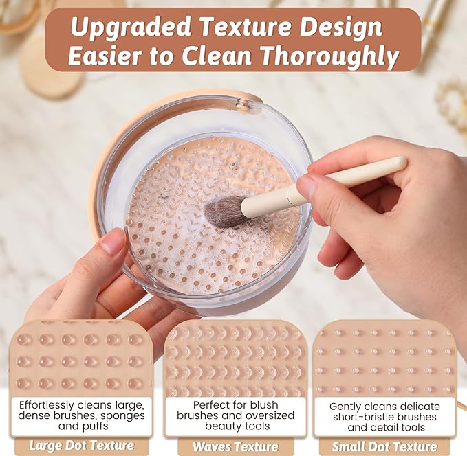 Makeup Brush Cleaner Bowl, 3 in 1 Makeup Brush Cleaner Mat and Dryer, Waterproof Makeup Brush and Sponge Cleaner with Lid (Khaki)