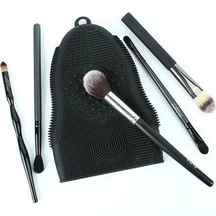 Makeup Brush Cleaner Mat Mitt Glove Silicone Cosmetic Cleaning Scrubber Tool for Face Brushes and Eye Brush Washing Pad Black