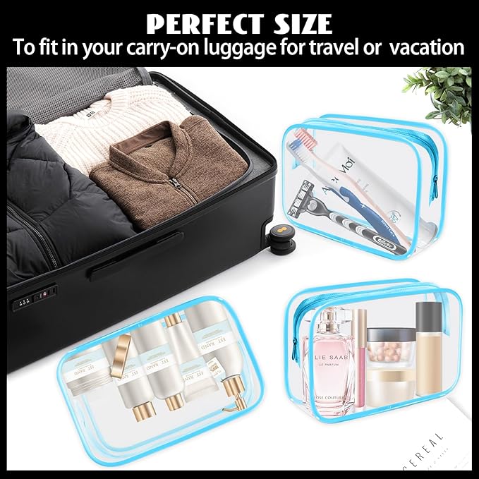 16 Pieces Clear Cosmetic Bags, PVC Clear Pouch with Zipper TSA Approved Toiletry Bag for Travelling, Waterproof Transparent Travel Makeup Cosmetic Organizer Case for Men and Women (Blue-M)
