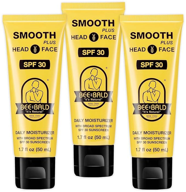 Bee Bald SMOOTH PLUS Head & Face Moisturizer with SPF 30 Sunscreen Lotion Protecting Skin From Harmful UVA/UVB Rays While Hydrating, Moisturizing and Toning, 1.7 Fl Oz (Pack of 3)