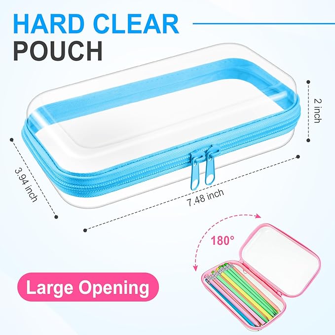 Sanwuta 6 Pcs Clear Hard Zipper Case Pencil Pouches Hard Plastic Zipper Pouches Makeup Bag Transparent Cases for Snacks Plastic Storage Organizer Box for Travel(Colorful,7.48 x 3.94 x 2 Inch)