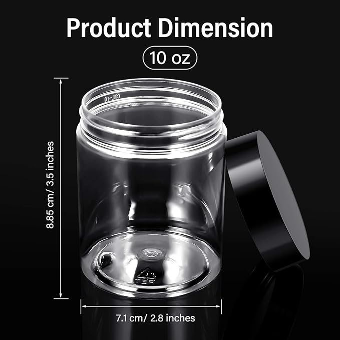 Patelai 4 Pieces Round Wide-mouth Leak Proof Plastic Container Jars with Lids for Travel Storage Makeup Beauty Products Face Creams Oils Salves Ointments DIY Making(10 Ounce,Black)